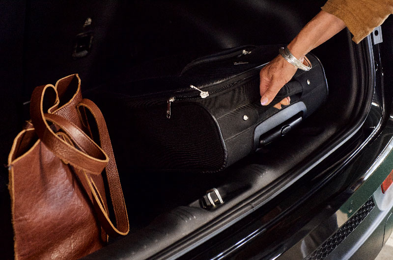 Image showing passenger removing luggage from boot of car while being dropped off