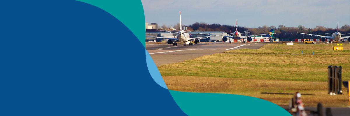 London Gatwick brand flow line over dark blue background