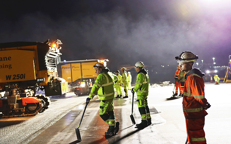 A photo of engineers resurfacing Gatwick's runway