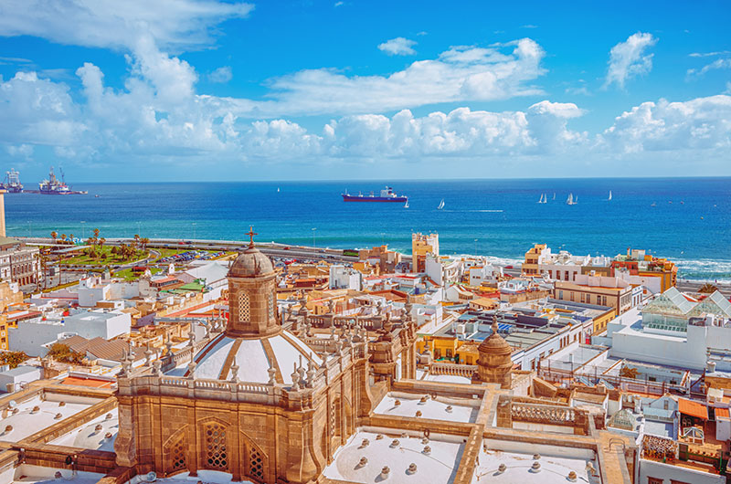 Skyline of Las Palmas looking towards a lovely blue sea