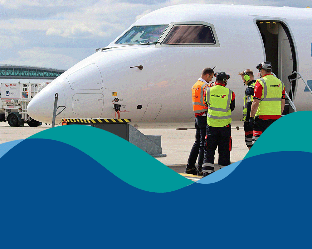  London Gatwick brand flow line over dark blue background