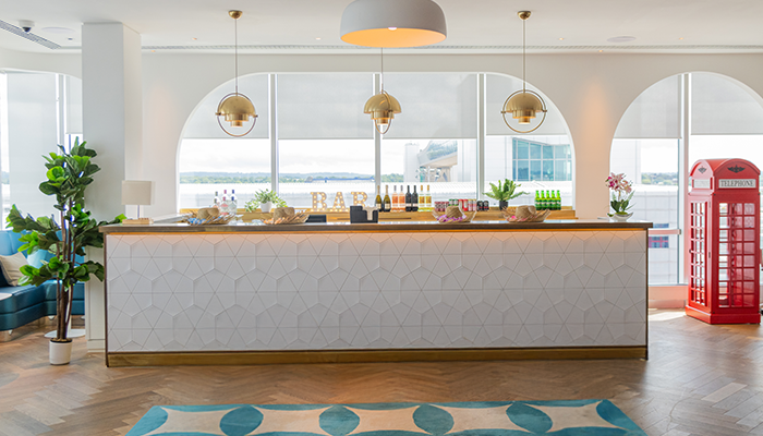 Bar Area of Plaza Express Lounge Overlooking Pier 6 Bridge at London Gatwick