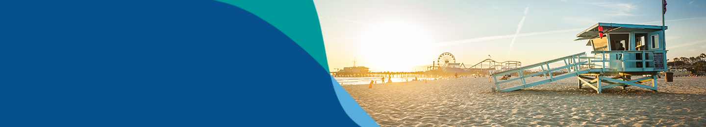 Banner image showing beach in Los Angeles, where you can fly from London Gatwick
