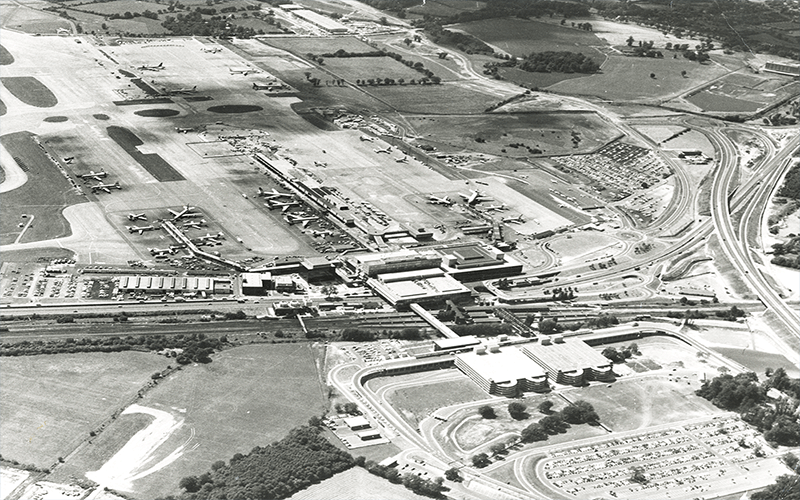 an old black and white aerial photograph of London Gatwick