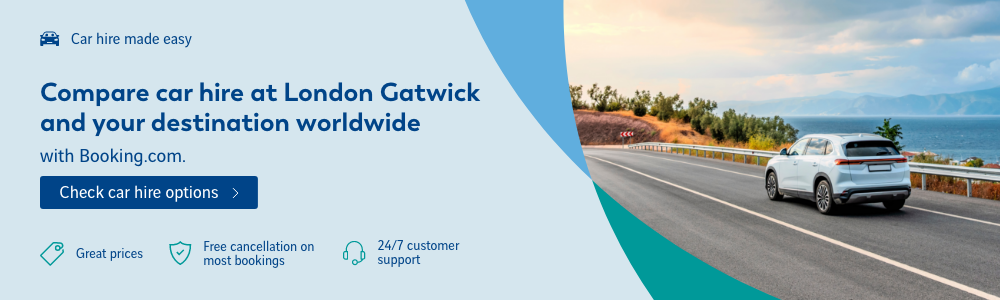 Compare car hire at London Gatwick and your destination worldwide with booking.com, link