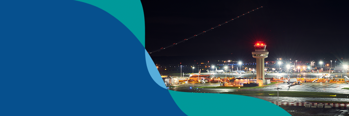London Gatwick brand flow line over dark blue background