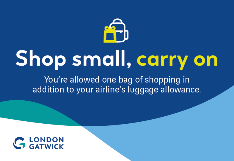 Image promoting to customers that they can take a bag of shopping with them on their flight