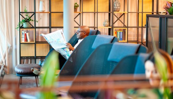 A man enjoying the Club Aspire Lounge at London Gatwick