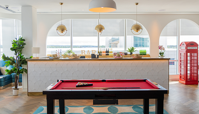 Bar Area of Plaza Express Lounge Overlooking Pier 6 Bridge at London Gatwick
