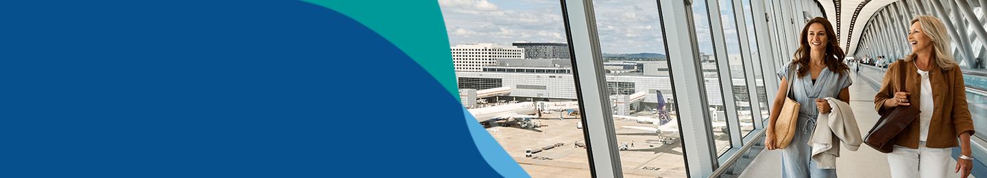 Banner image showing passengers walking across London Gatwick Pier 6 bridge