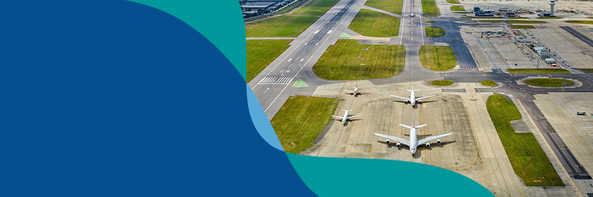 London Gatwick brand flow line over dark blue background