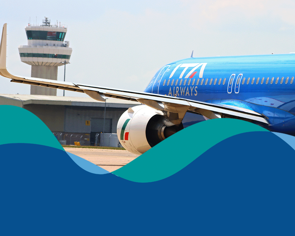 London Gatwick brand flow line over dark blue background