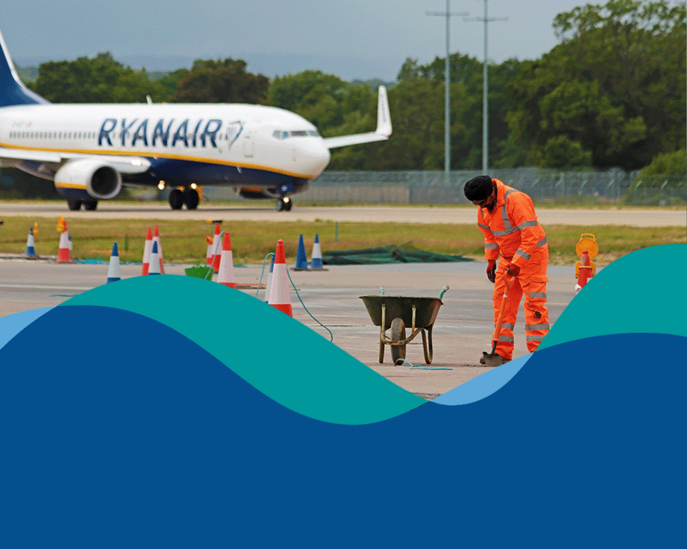London Gatwick brand flow line over dark blue background