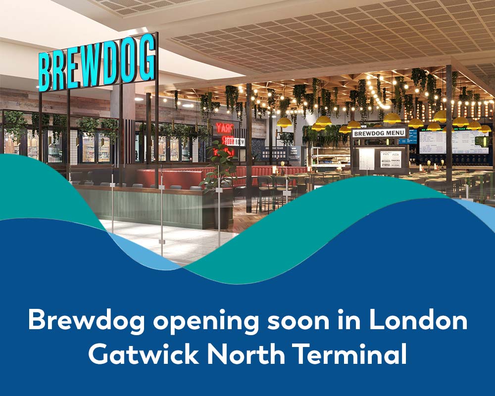 Banner showing London Gatwick brand flow line over image of new Brewdog site 