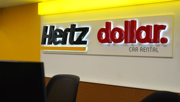 Hertz and Dollar Car Rental desk at London Gatwick
