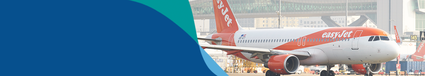 Banner image showing easyJet aircraft with London Gatwick Pier 6 Bridge in background