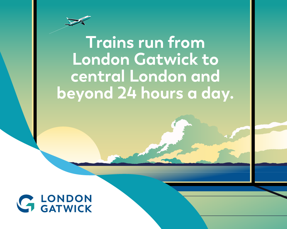 Trains run from London Gatwick to central London and beyond 24 hours a day