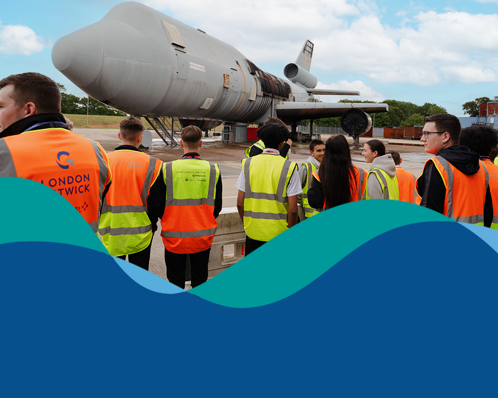 London Gatwick brand flow line over dark blue background