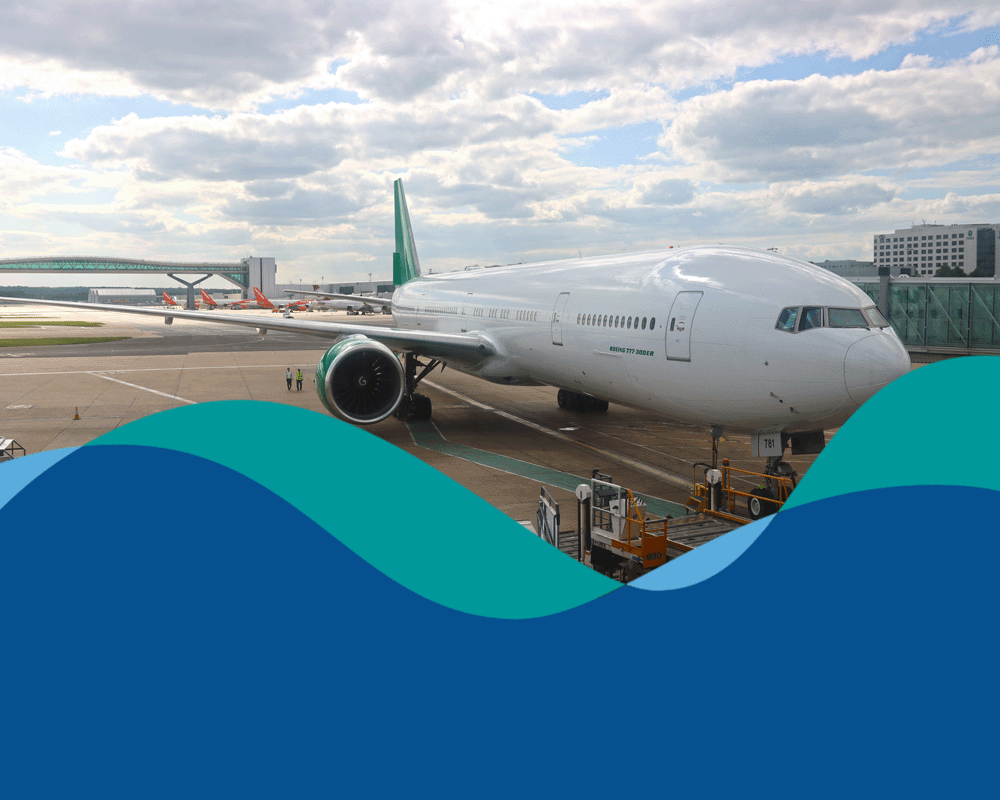 London Gatwick brand flow line over dark blue background