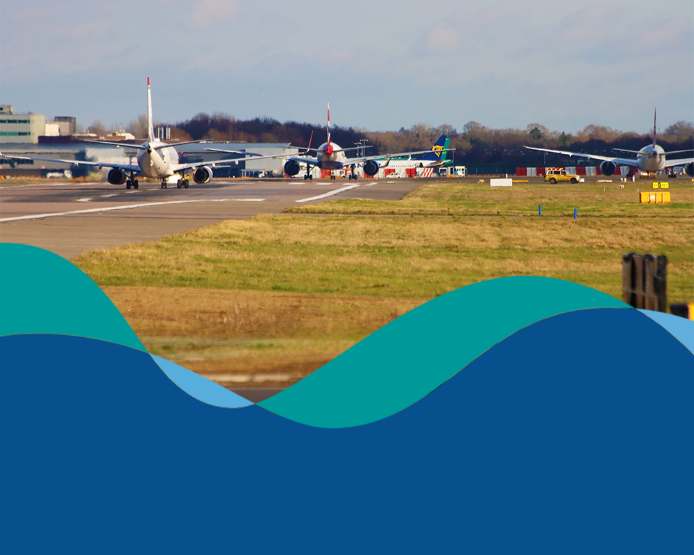 London Gatwick brand flow line over dark blue background