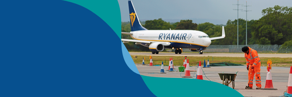 London Gatwick brand flow line over dark blue background