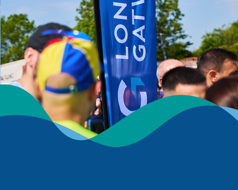 London Gatwick brand flow line over dark blue background