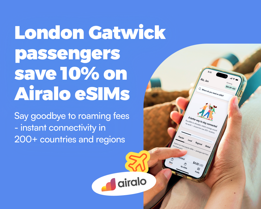 London Gatwick passengers save 10 percent on Airalo eSIMs, link