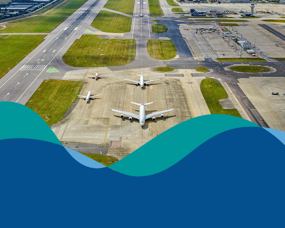 London Gatwick brand flow line over dark blue background