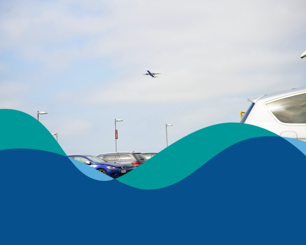 London Gatwick brand flow line over dark blue background